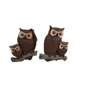 VTG SET TWO 1977 Burwood Owls Limb Plastic Wall Hanging 2070-1 & 2070-2 BOHO